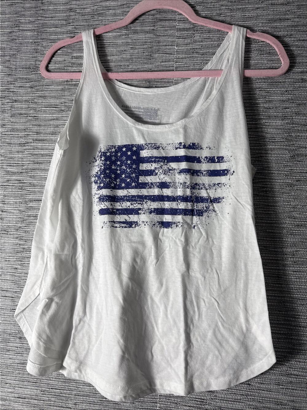 Women’s Grunt Style American Vintage Flowy Tank, White, Large